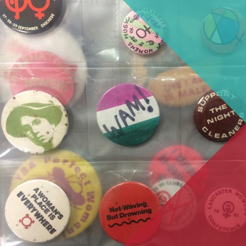 A photograph of a selection of Women's Movement and associated movement buttons